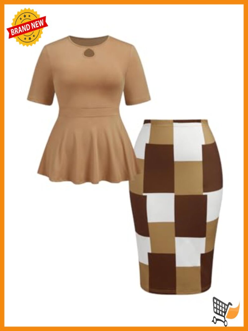 Plus Size 2 Piece Ruffle Top & Plaid Skirt Set Business Office Suit - Picture 1 of 4